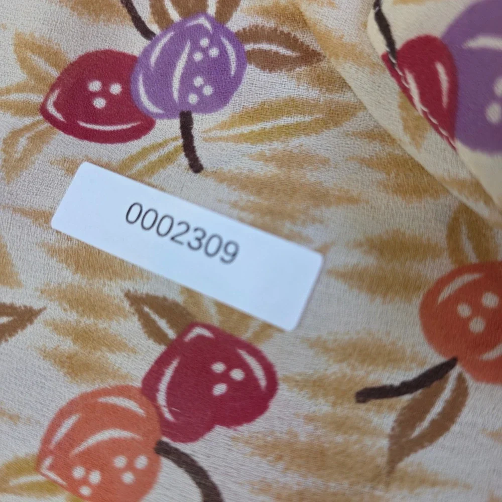 Vintage College Town Fruit Print Button Down Blouse Tan Orange Purple Distressed - Picture 2 of 8